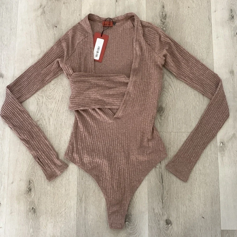 ALIX NYCBianca Marled Rib Knit Bodysuit chestnut size L NWT classic‎ elegant